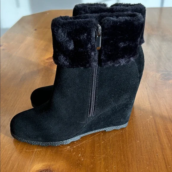 Black Suede Wedge Ankle Boots - Picture 4 of 4
